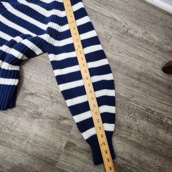 Navy Stripe Sweater VNeck Pullover Cable  Size L oversized - Picture 10 of 12
